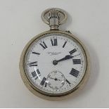 A silver plated open face pocket watch, with subsidary seconds dial, the back numbered D2754 and MOD