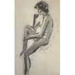 Charles James Harris, a young woman daydreaming, charcoal, initialed, 53 x 32 cm, gallery label