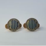 A pair of Cartier 18ct gold, enamel and diamond collar studs