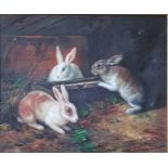 Three rabbits, oil on canvas, 50 x 60 cm This is a late 20th/ early 21st century painting