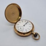 A 14ct gold Longines hunter pocket watch Diameter 4 cm, all in weight 53.2 g Watch is running but we