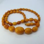 A butterscotch amber bead necklace All in weight 40.1 g, the largest bead is 24 mm wide All in