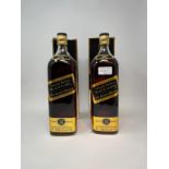 Two litre bottles of Johnnie Walker Black Label whisky, with cardboard boxes (2)