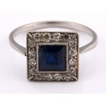 A sapphire and diamond cluster ring, ring size O 1/2 Mount untested probably white gold central