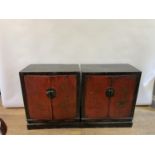 A pair of painted Chinese cabinets, 75 cm wide 42 cm deep x 87 cm high crackle type painted tops,