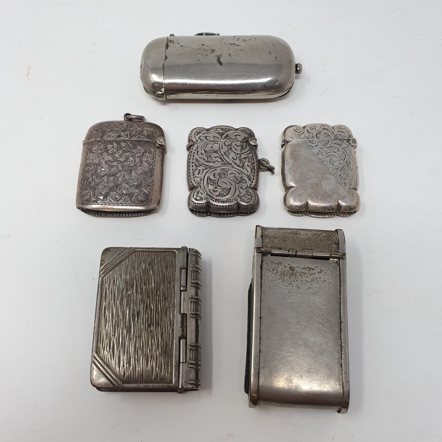 A George V vesta, Birmingham 1912, two silver vestas and three silver plated vestas (6) - Image 2 of 4