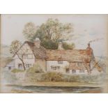 English school, early 20th century, a set of three studies of cottages, 10 x 12 cm, framed as one,