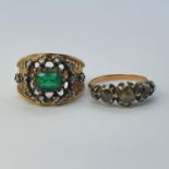 A 19th century ring, set with five diamond chips, ring size N and another similar ring, ring size