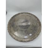A silver plated tray, 54 cm diameter, and a silver plated box, 9 cm wide (2)