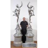 After Giambologna (20th century), a large pair of painted metal figures of Mercury and Fortuna, on