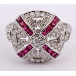 An 18ct white gold Art Deco style diamond panel ring, ring size O