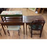 A mahogany side table, a folding tea table, two stools, a mirror and eleven chairs (qty)