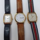 A gentleman's 9ct gold Vertex wristwatch, with a a leather strap, and two other watches (3)
