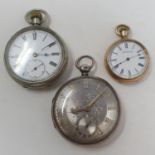 A Victorian silver open face pocket watch, with a silvered dial, and a subsidiary seconds dial,