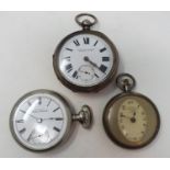 A Edward VII silver open face pocket watch, with subsidiary seconds dial, Birmingham 1909, and two