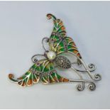 A silver and plique a jour moth brooch/pendant