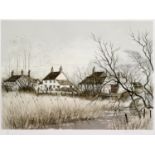 Jeremy King, a village scene with figures, limited edition print, 47/200, signed in pencil, 38 x