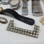 A paste set brooch, various costume jewellery and dress watches (box)
