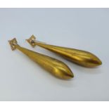 A pair of Victorian gilt metal drop earrings, 8 cm long