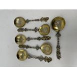 A set of six 18th century Dutch marriage spoons, with figural finials, 10.2 ozt some repairs see