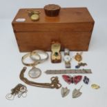 Various costume jewellery, in an oak box