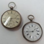 A Victorian silver open face pocket watch, London 1879 and a silver open face chronograph, London