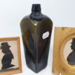 A green glass bottle, two silhouettes, three snuff boxes and other items (qty)