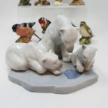 A Lladro figure of two Polar bears and cub, 11 Beswick birds and various other items (box)