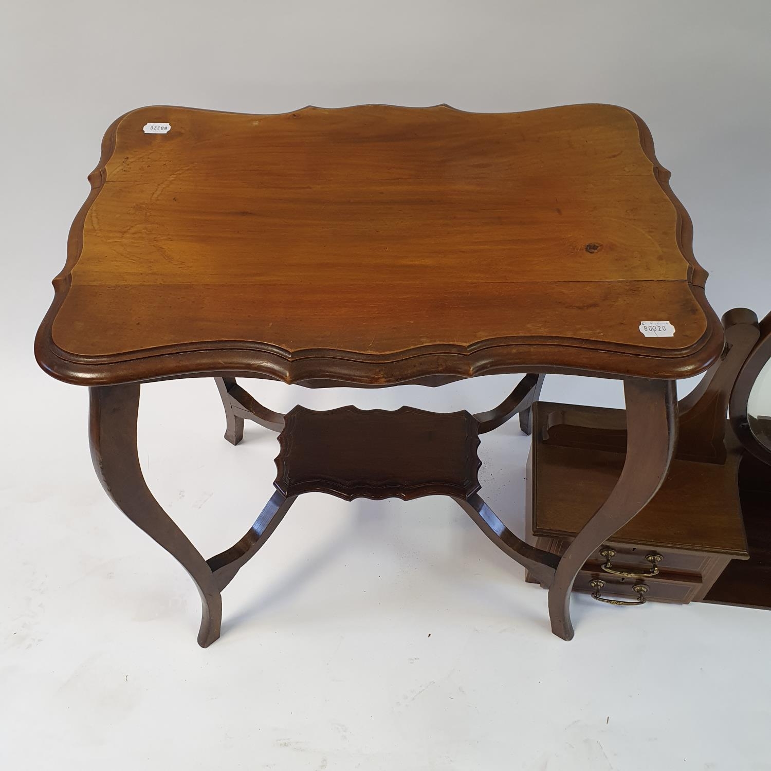 An 18th century oak gateleg table, 114 cm wide, and a walnut lamp table, 67 cm wide and a dressing - Image 7 of 7