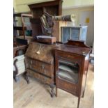 A walnut bureau, a Music cabinet and other items (qty)