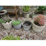 A pair of composite stone garden planters, 35 cm diameter and another pair of garden planters (4)