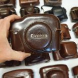 A Canon leather camera case and various other camera cases (box)