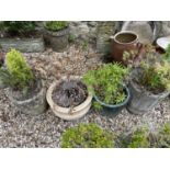 A composite stone garden planter, 40 cm diameter and three other planters (4)