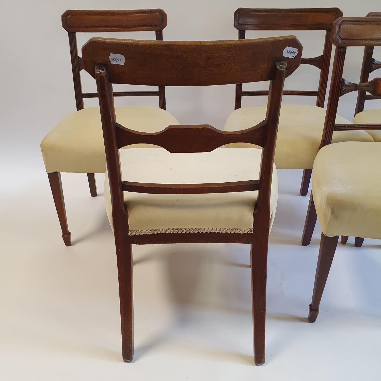 A set of five 19th century mahogany bar back dining chairs, with padded seats, on square tapering - Image 3 of 3
