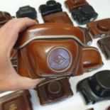 An Agfa leather camera case and various other camera cases (box)