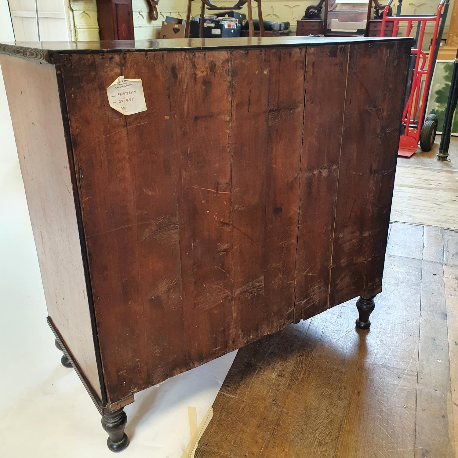 A 19th century mahogany chest, having two short and three long drawers on turned feet, 107 cm wide - Image 8 of 9