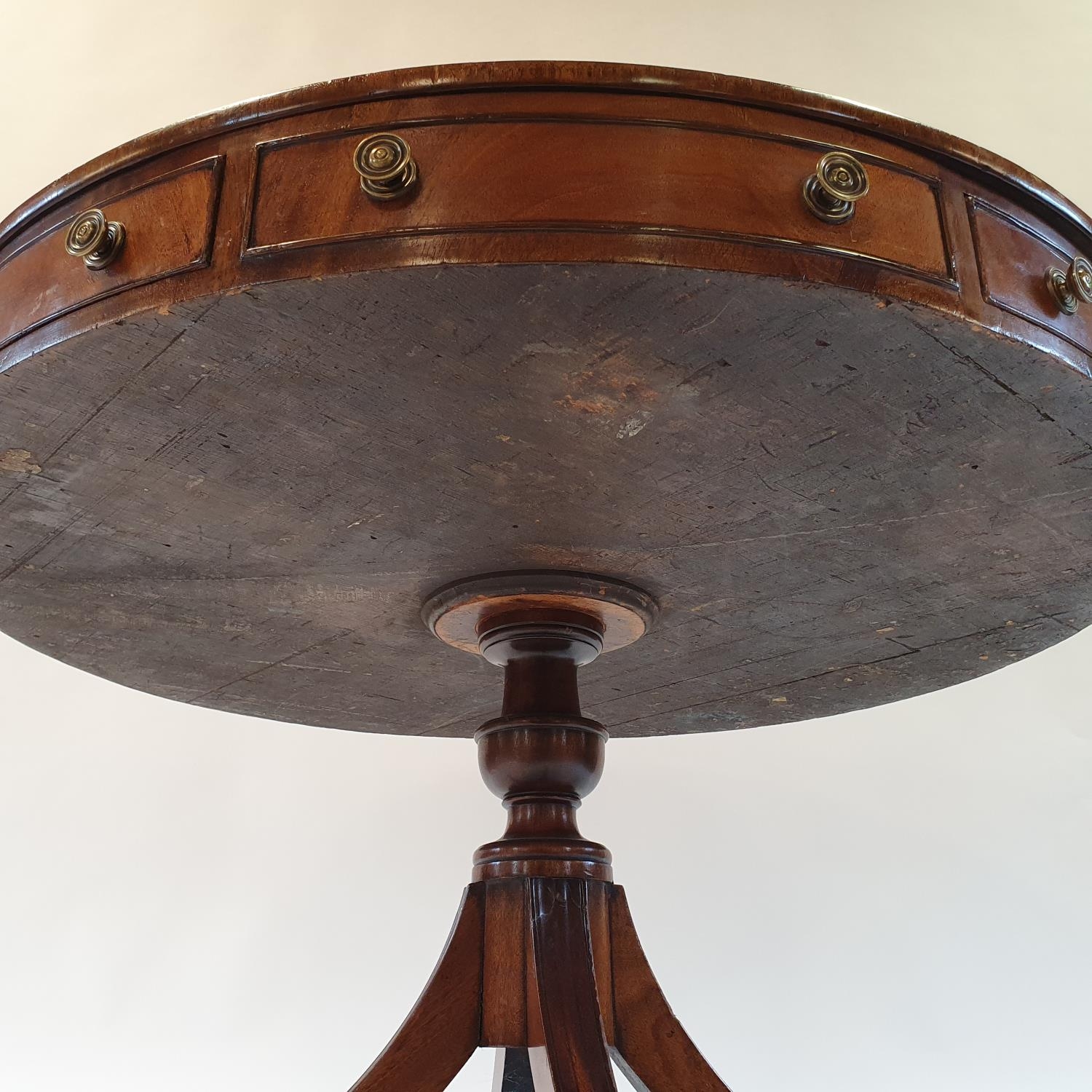 A George III style mahogany drum top table, the leather inset top above four real and four false - Image 3 of 7