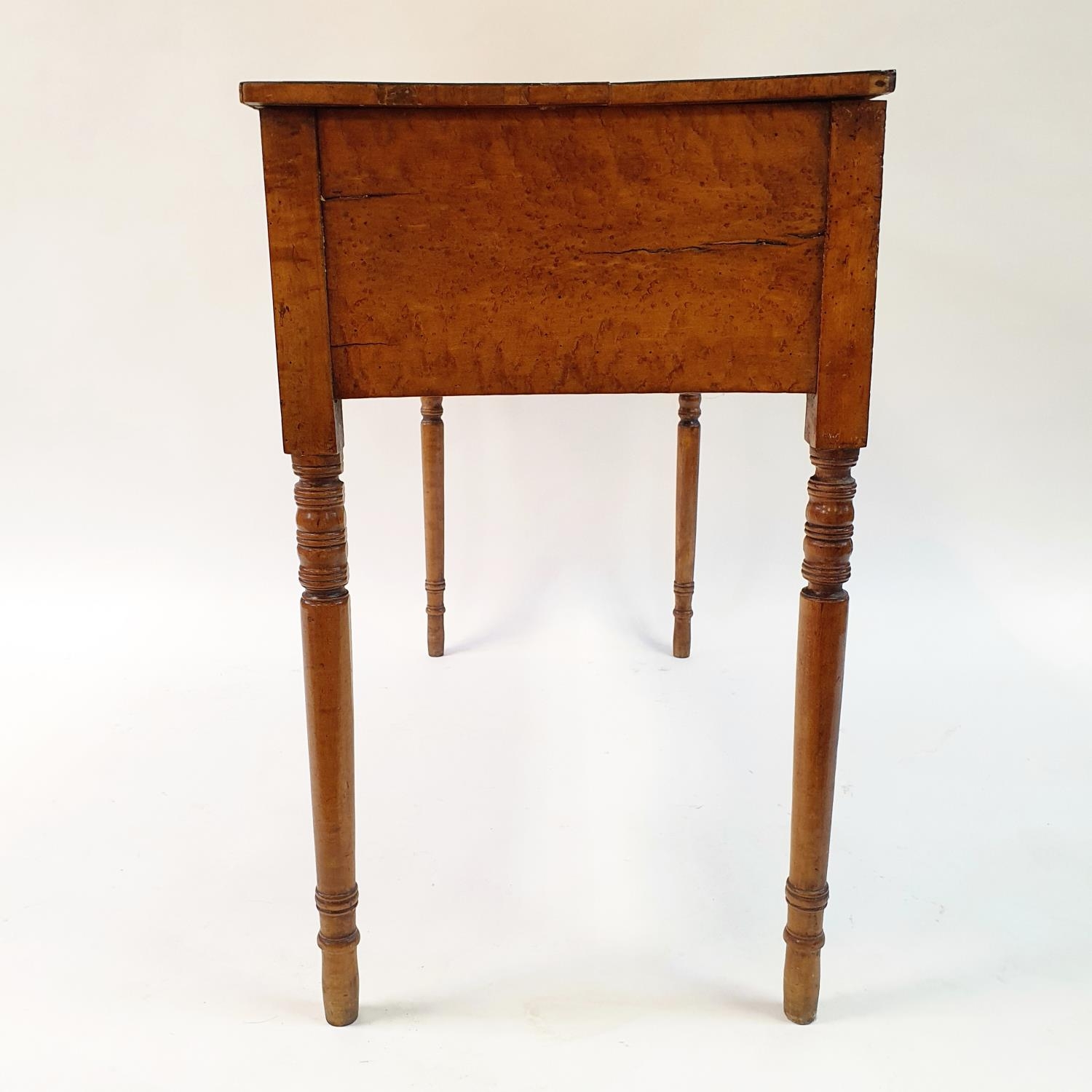 A 19th century kneehole desk, veneered in birdseye maple, having three drawers, on turned tapering - Image 6 of 8