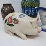 A 20th century pig money box, other ceramics and glass (4 boxes)
