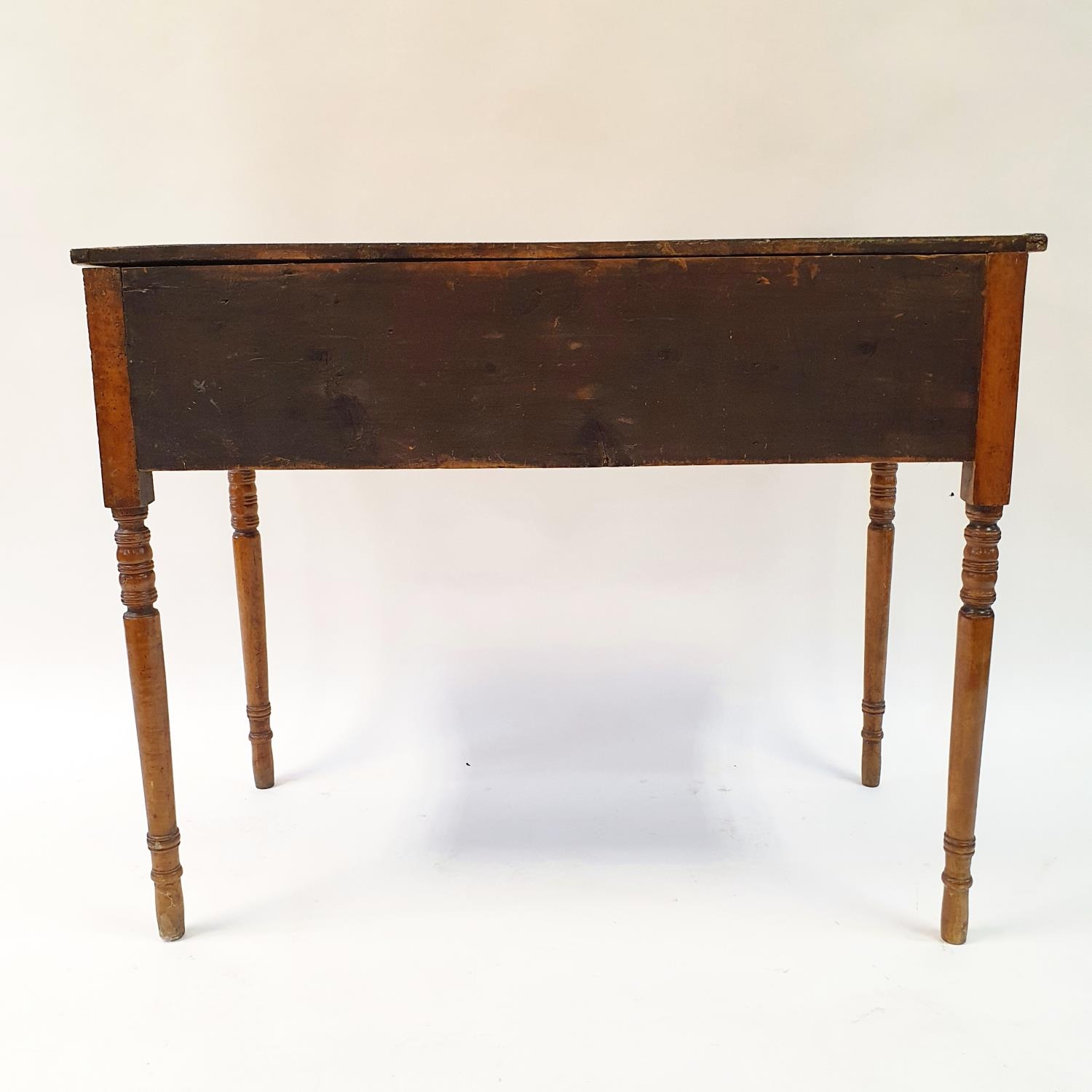 A 19th century kneehole desk, veneered in birdseye maple, having three drawers, on turned tapering - Image 8 of 8