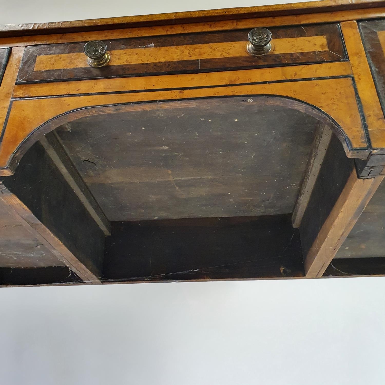 A 19th century kneehole desk, veneered in birdseye maple, having three drawers, on turned tapering - Image 4 of 8