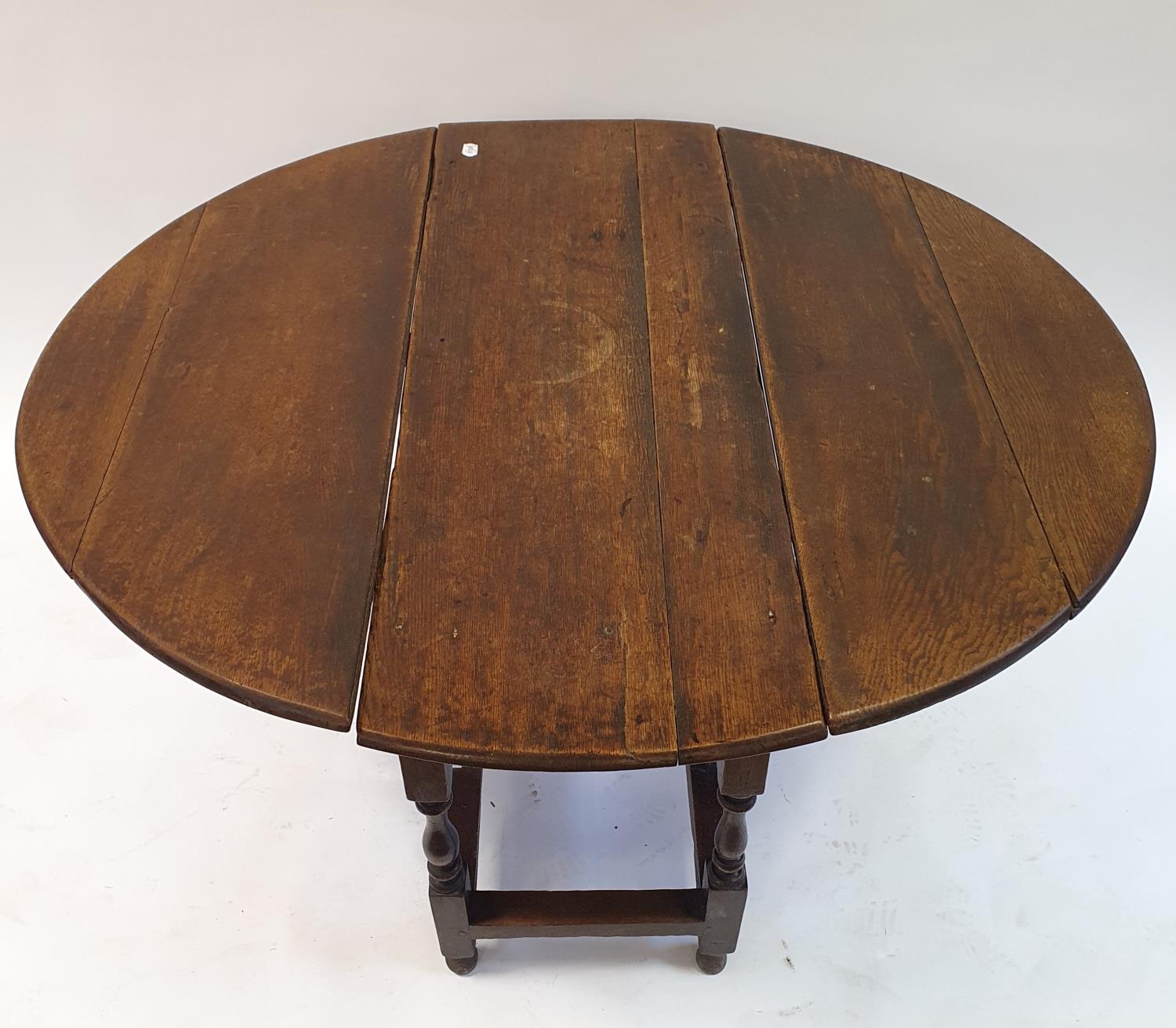 An 18th century oak gateleg table, 114 cm wide, and a walnut lamp table, 67 cm wide and a dressing - Image 6 of 7