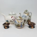 A Portmeirion teapot, various storage jars, a Japanese eggshell tea service, other ceramics and