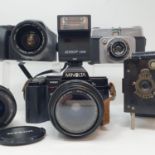 A Minolta 7000 camera, and various photography equipment (2 boxes)