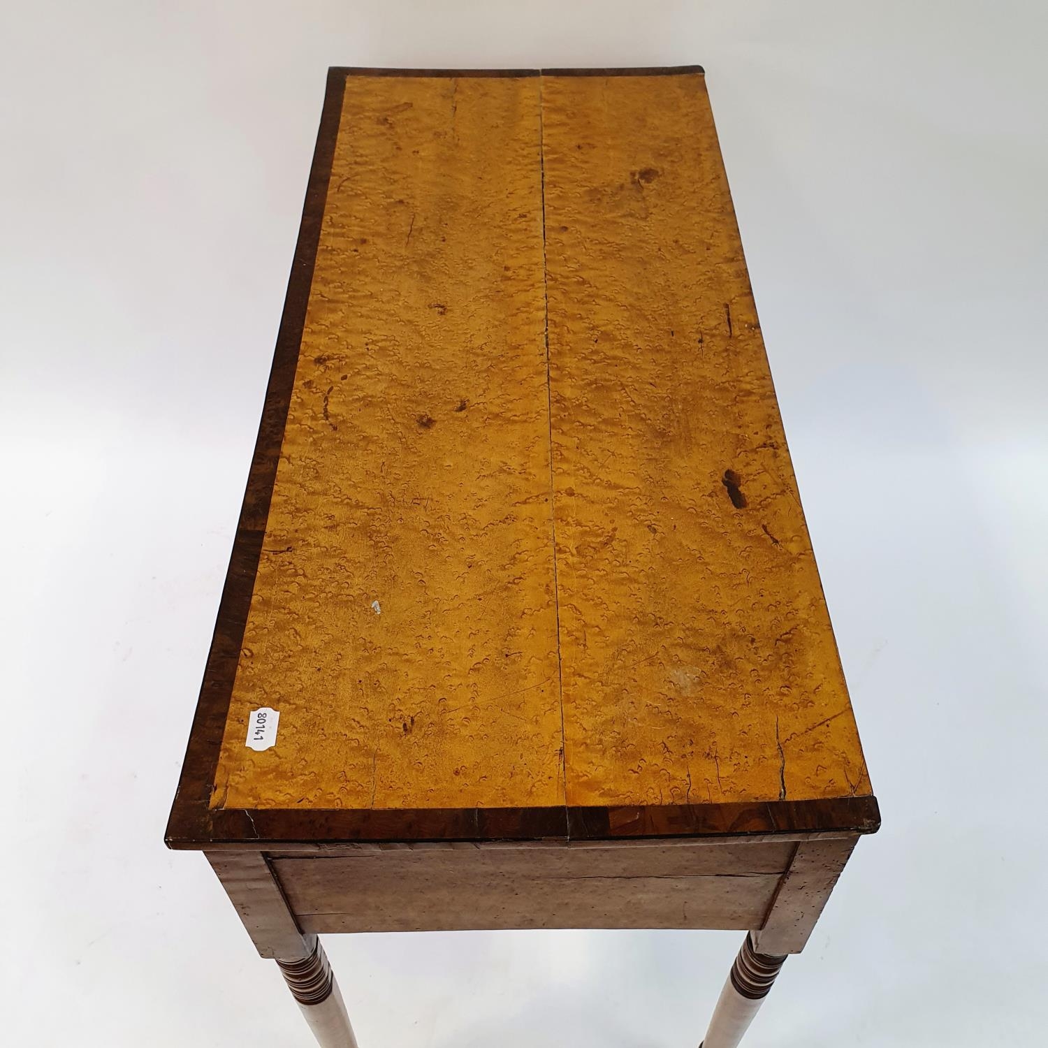 A 19th century kneehole desk, veneered in birdseye maple, having three drawers, on turned tapering - Image 7 of 8