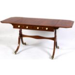 A 19th century mahogany sofa table, the top with satinwood and rosewood crossbanding, boxwood and