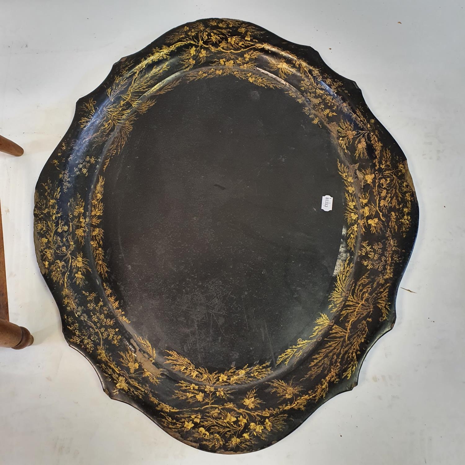 A 19th century oval lacquered tray, highlighted in gilt, and a walnut armchair (2) Tray very worn, - Image 3 of 3