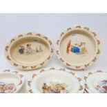 Two Royal Doulton Bunnykins baby's plates by Barbara Vernon, and other Bunnykins china (8)