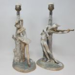 A Lladro lamp base, in the form of a ballerina, and another in the form of a jester playing the