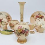 A Royal Worcester bush ivory vase, decorated flowers, date mark for 1895, 16 cm high, other